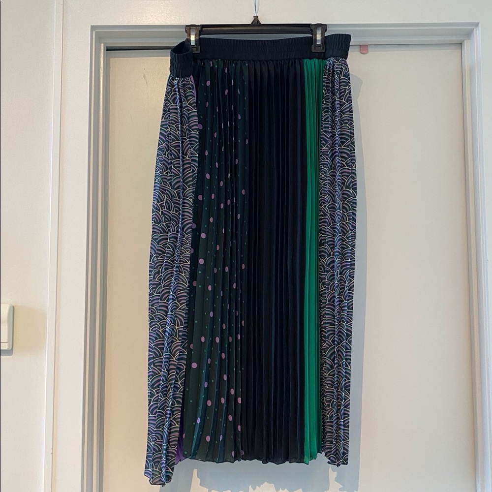kate spade Colorblock Pleated Midi Skirt in Green, Purple, Black - Picture 5 of 6